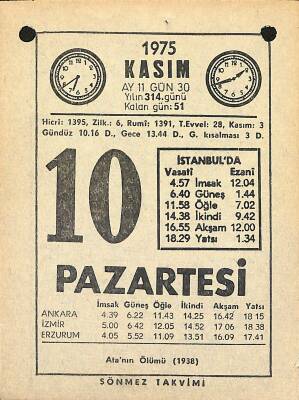 10 Kasım 1975 Takvim Yaprağı - Doğum Günü Hediyesi EFM(N)12585 - 1