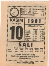 10 Kasım 1981 Takvim Yaprağı EFM(N)4262 - 1