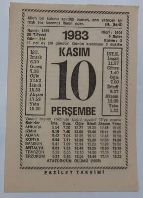 10 Kasım 1983 Takvim Yaprağı - Doğum Günü Hediyesi EFM(N)6922 - 1