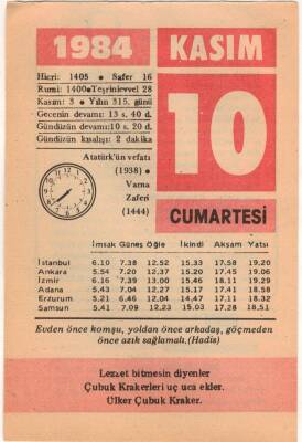 10 Kasım 1984 Takvim Yaprağı EFM(N)3350 - 3