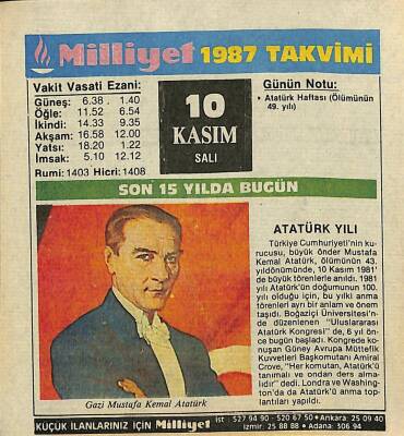 10 Kasım 1987 Takvim Yaprağı - Doğum Günü Hediyesi EFM(N)11935 - 1