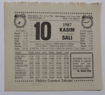 10 Kasım 1987 Takvim Yaprağı - Doğum Günü Hediyesi EFM(N)7149 - 1