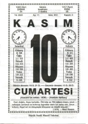 10 Kasım 2001 Takvim Yaprağı Doğum Günü Hediyesi EFM(N)3997 - 2