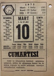 10 Mart 1973 Takvim Yaprağı - Doğum Günü Hediyesi EFM(N)8076 - 2