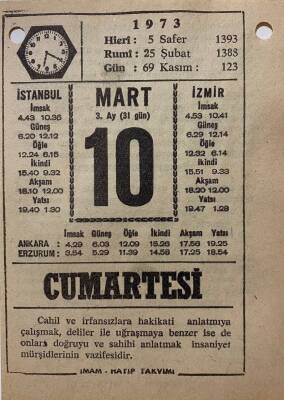 10 Mart 1973 Takvim Yaprağı - Doğum Günü Hediyesi EFM(N)8076 - 1