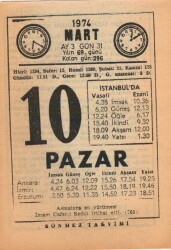 10 Mart 1974 Takvim Yaprağı EFM(N)5889 - 3