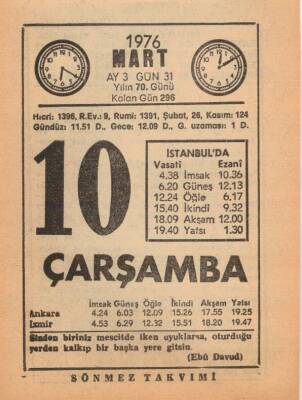 10 Mart 1976 Takvim Yaprağı EFM(N)5951 - 3