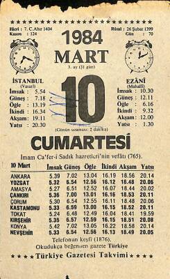 10 Mart 1984 Takvim Yaprağı - Doğum Günü Hediyesi EFM(N)11170 - 1