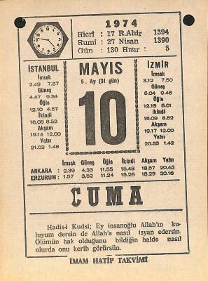 10 Mayıs 1974 Takvim Yaprağı - Doğum Günü Hediyesi EFM(N)12324 - 1