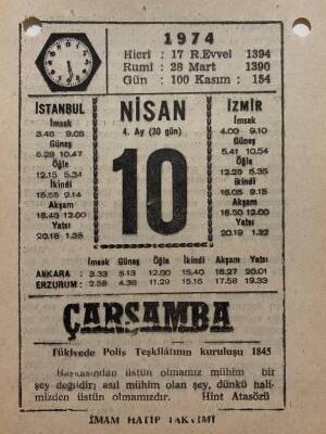 10 Nisan 1974 Takvim Yaprağı - Doğum Günü Hediyesi EFM(N)8167 - 2