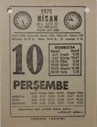 10 Nisan 1975 Takvim Yaprağı - Doğum Günü Hediyesi EFM(N)8137 - 2