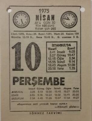 10 Nisan 1975 Takvim Yaprağı - Doğum Günü Hediyesi EFM(N)8137 - 1