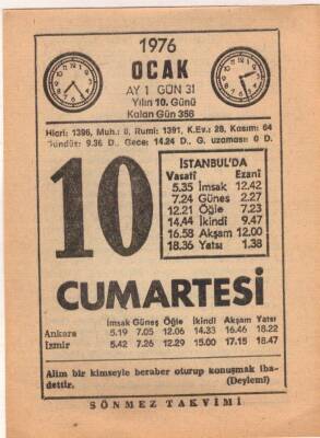 10 Ocak 1976 Takvim Yaprağı EFM(N)4811 - 1