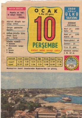 10 Ocak 1980 Takvim Yaprağı EFM(N)5059 - 1