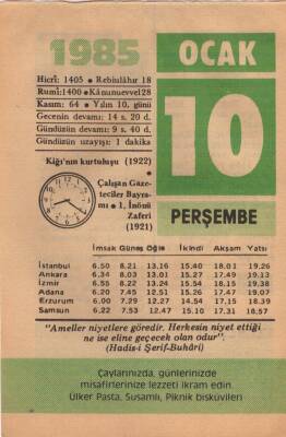 10 Ocak 1985 Takvim Yaprağı EFM(N)4780 - 1