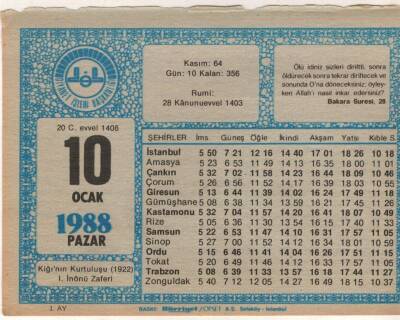 10 Ocak 1988 Takvim Yaprağı EFM(N)4904 - 1