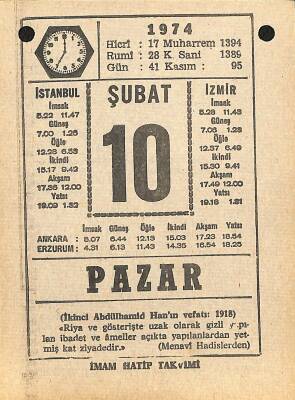 10 Şubat 1974 Takvim Yaprağı - Doğum Günü Hediyesi EFM(N)12277 - 1