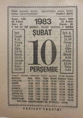 10 Şubat 1983 Takvim Yaprağı - Doğum Günü Hediyesi EFM(N)7807 - 1