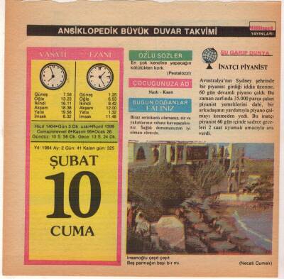 10 Şubat 1984 Takvim Yaprağı EFM(N)5164 - 1