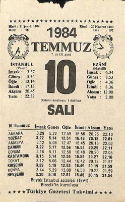 10 Temmuz 1984 Takvim Yaprağı - Doğum Günü Hediyesi EFM(N)11192 - 1