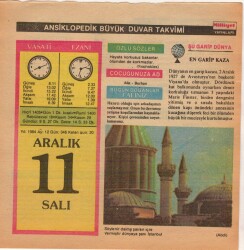 11 Aralık 1984 Takvim Yaprağı EFM(N)4077 - 3