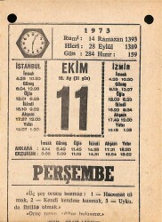 11 Ekim 1973 Takvim Yaprağı - Doğum Günü Hediyesi EFM(N)10593 - 4