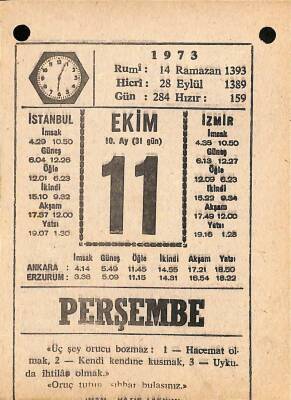 11 Ekim 1973 Takvim Yaprağı - Doğum Günü Hediyesi EFM(N)10593 - 3