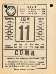 11 Ekim 1974 Takvim Yaprağı - Doğum Günü Hediyesi EFM(N)10572 - 4