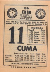 11 Ekim 1974 Takvim Yaprağı EFM(N)2981 - 3