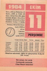 11 Ekim 1984 Takvim Yaprağı EFM(N)3012 - 3