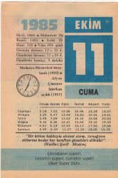 11 Ekim 1985 Takvim Yaprağı EFM(N)3043 - 3