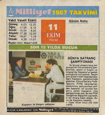 11 Ekim 1987 Resimli Takvim Yaprağı - Doğum Günü Hediyesi EFM(N)10509 - 4