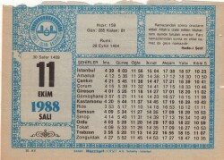 11 Ekim 1988 Takvim Yaprağı EFM(N)3198 - 3