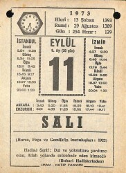 11 Eylül 1973 Takvim Yaprağı - Doğum Günü Hediyesi EFM(N)9857 - 1