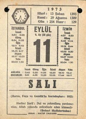 11 Eylül 1973 Takvim Yaprağı - Doğum Günü Hediyesi EFM(N)9857 - 1