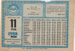 11 Eylül 1988 Takvim Yaprağı EFM(N)2697 - 3