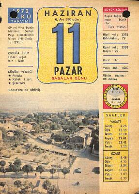 11 Haziran 1972 Takvim Yaprağı - Doğum Günü Hediyesi EFM(N)12167 - 1