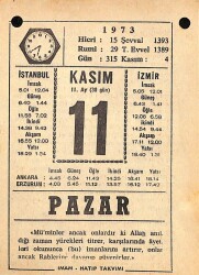 11 Kasım 1973 Takvim Yaprağı - Doğum Günü Hediyesi EFM(N)10714 - 4