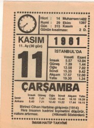 11 Kasım 1981 Takvim Yaprağı EFM(N)4263 - 3