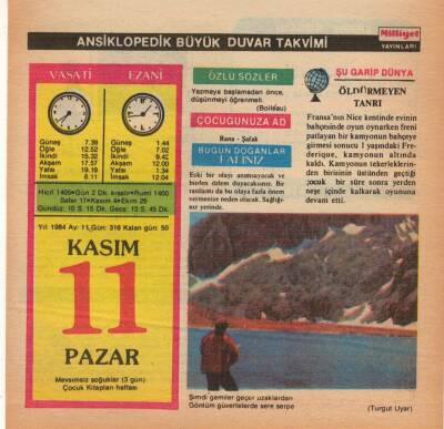 11 Kasım 1984 Takvim Yaprağı EFM(N)4047 - 3