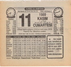 11 Kasım 1989 Takvim Yaprağı EFM(N)3471 - 3