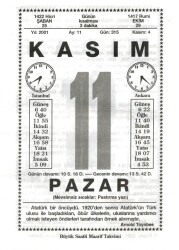 11 Kasım 2001 Takvim Yaprağı Doğum Günü Hediyesi EFM(N)3999 - 3