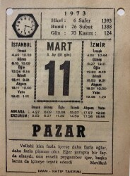 11 Mart 1973 Takvim Yaprağı - Doğum Günü Hediyesi EFM(N)8077 - 2