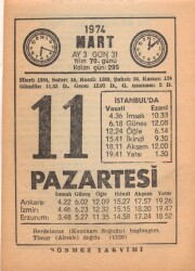 11 Mart 1974 Takvim Yaprağı EFM(N)5890 - 2