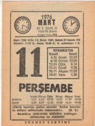 11 Mart 1976 Takvim Yaprağı EFM(N)5952 - 3