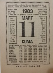 11 Mart 1983 Takvim Yaprağı - Doğum Günü Hediyesi EFM(N)7925 - 2