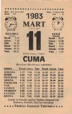 11 Mart 1983 Takvim Yaprağı EFM(N)5828 - 3