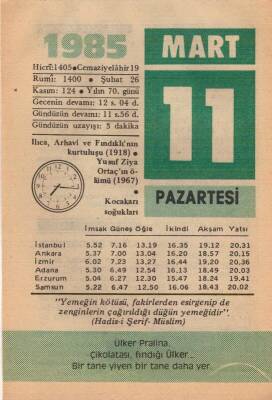 11 Mart 1985 Takvim Yaprağı EFM(N)6105 - 3