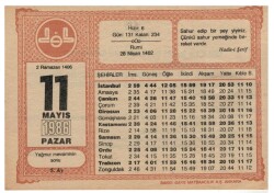 11 Mayıs 1986 Takvim Yaprağı EFM1049 - 2