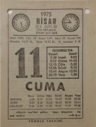 11 Nisan 1975 Takvim Yaprağı - Doğum Günü Hediyesi EFM(N)8138 - 2